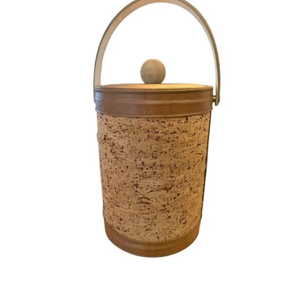 MCM Cork Ice Bucket Vintage‎ Barware with Lid and Handle Retro Natural Vtg Decor - Picture 5 of 10